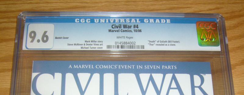 Civil War #4 CGC 9.6 mark millar - avengers - michael turner 1:75 sketch variant 