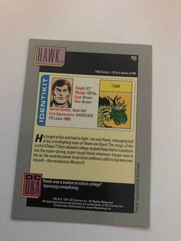 HAWK #55 card : 1992 DC Universe Series 1, NM/M, Impel; Dove’s partner
