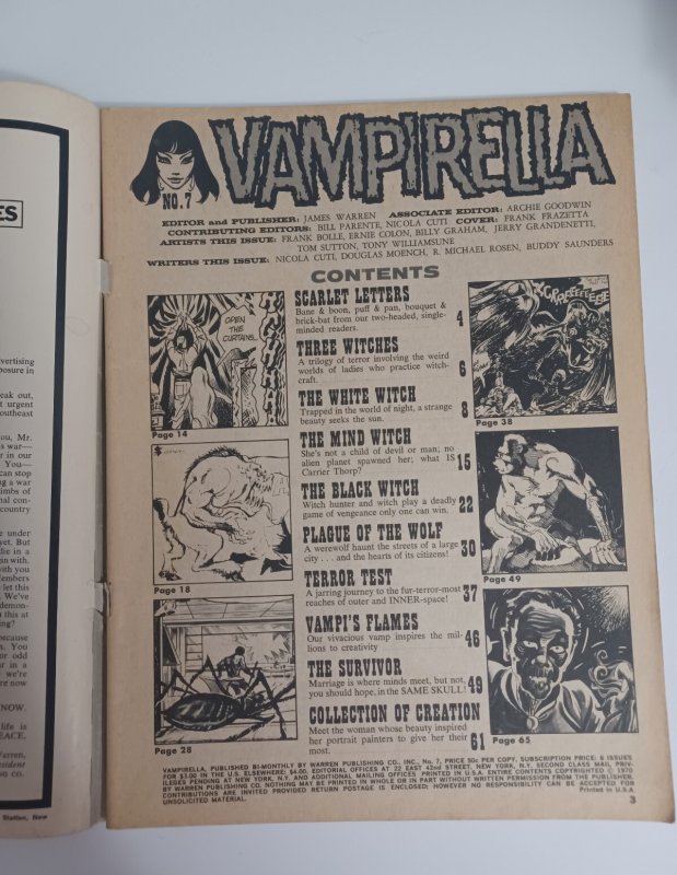 Vampirella #7 - vampire - Horror Magazine - Warren - Frazetta - 1970 - GD