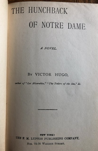 The hunchback of Notre Dame, 386p,no date 1850s
