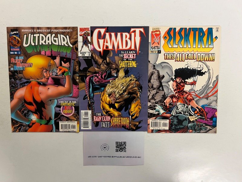 3 Marvel Comics Elektra # 7 + Gambit # 8 + Ultragirl # 1 Defenders 98 JS39