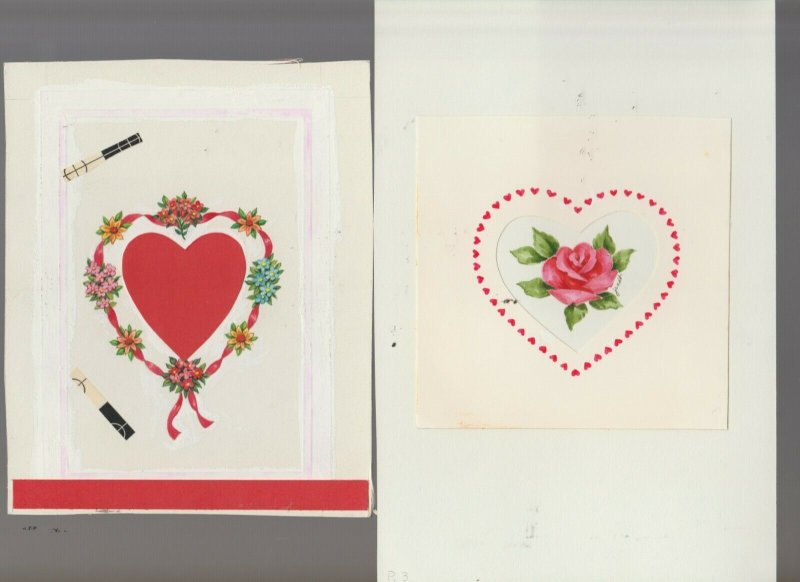 VALENTINES DAY Rose in Heart w/ Flower Border 6x8.5 Greeting Card Art LOT of 2 