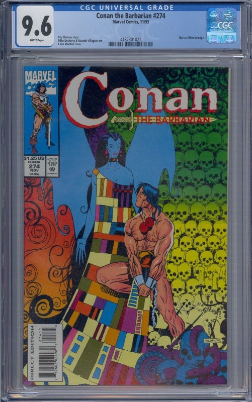 CONAN THE BARBARIAN #274 CGC 9.6 GUSTAV KLINT HOMAGE COLIN MACNEIL WHITE PAGES