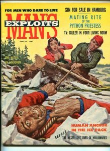 MAN'S EXPLOITS-JUNE-1957-SNAKE HORROR-BILL WARD-SOUTHERN STATES PEDIGREE-vf