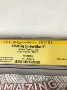 Amazing Spider-man 1 (2015) Cgc 9.8 SS Signature Series Stan Lee Blank Variant