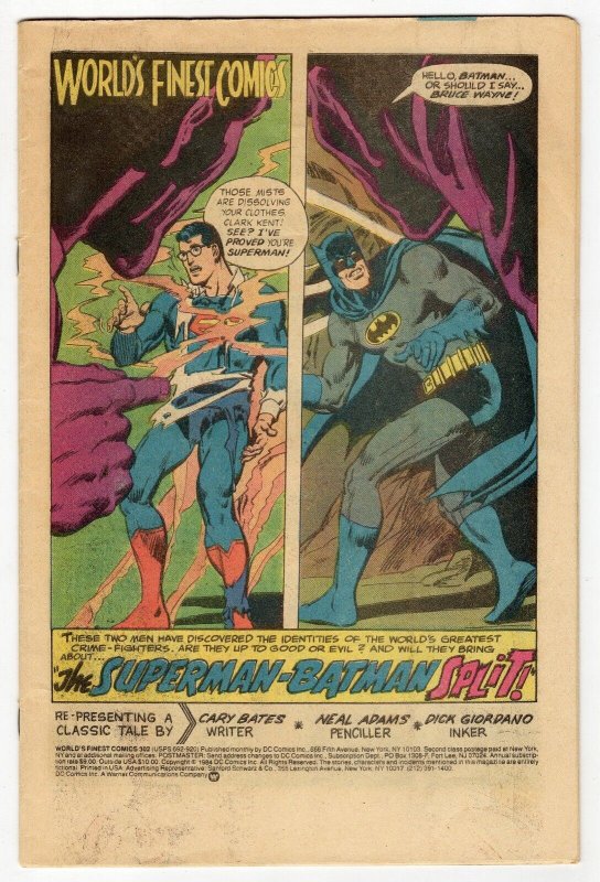 World's Finest #302 VINTAGE 1984 DC Comics Superman Batman (Coverless) 