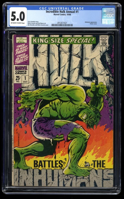 Incredible Hulk Annual #1 CGC VG/FN 5.0 Off White to White Classic Cover!