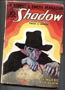 SHADOW PULP-FINGERS OF DEATH-MARCH 1 1933-MAXWELL GRANT-G/VG