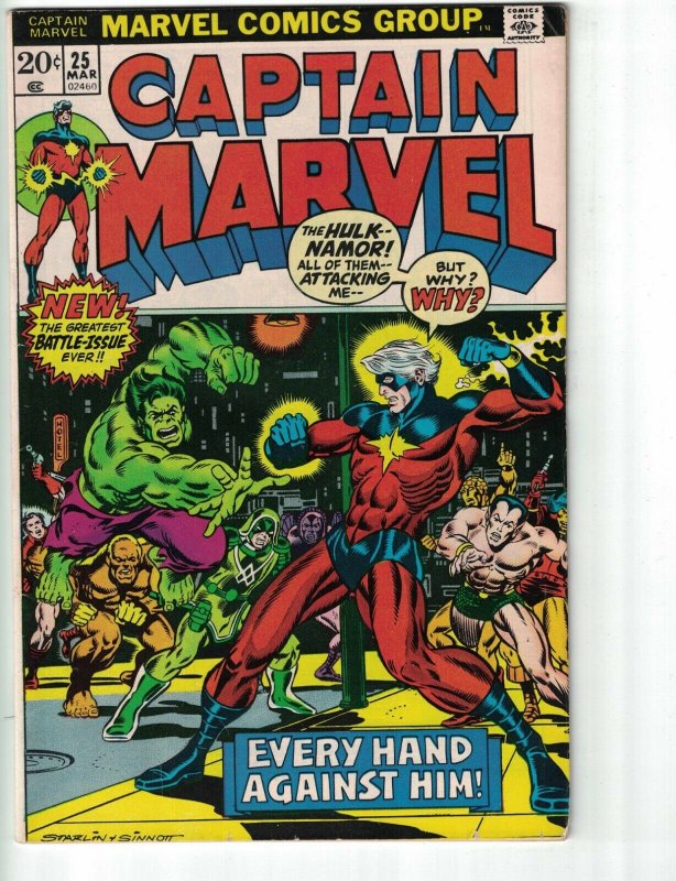 Captain Marvel #25 VG thanos - hulk - namor - jim starlin bronze age marvel 1973