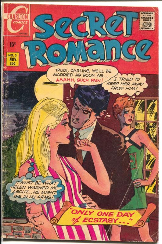 Secret Romance #3 1969-Charlton-love triangle cover & story-G/VG