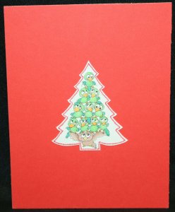 Owl and Bids X-Mas Tree #109 Christmas Greeting Card art by Salli 