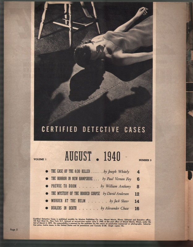 Certified Detective Cases #3 8/1940-terrified lady-corpse-lurid-violent pulp-VF