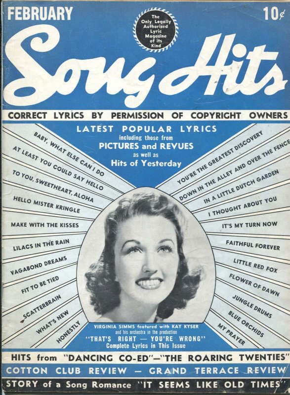 Song Hits 2/1940-Charlton-Virginia Simms-Mary Martin-song lyrics-VG