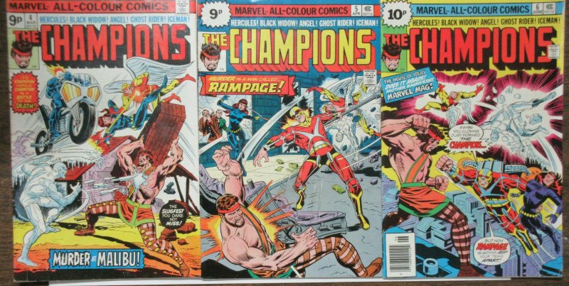 Champions (Marvel 1976) #4-6 UK Editions Black Widow Ghost Rider Iceman!