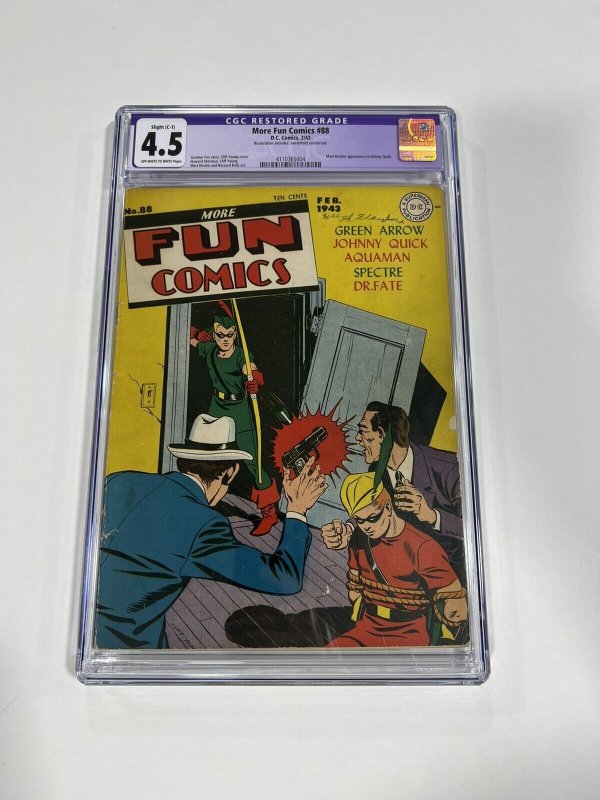 MORE FUN COMICS 88 CGC 4.5 SLIGHT RESTORATION OW/W PAGES DC COMICS 1943