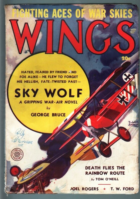 WINGS SRRNG 1938-SKY WOLF BY GEORGE BRUCE-AVIATION PULP VG