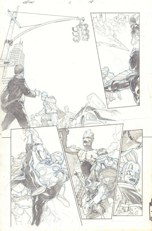 Secret Wars #1 p.12 - Captain Marvel, Groot, & Rocket - 2015 art by Esad Ribic