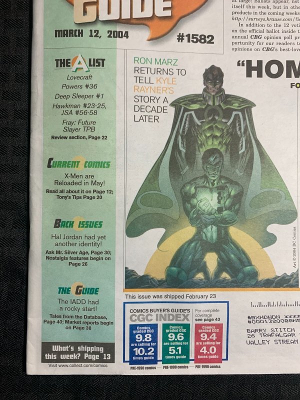 2004 COMICS BUYERS GUIDE Newspaper #1582 FN+ 6.5 Green Lantern Homecoming