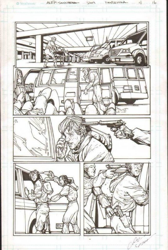 Pandemica #4 pg 16 Original Art Alex Sanchez bestselling author Jonathan Maberry