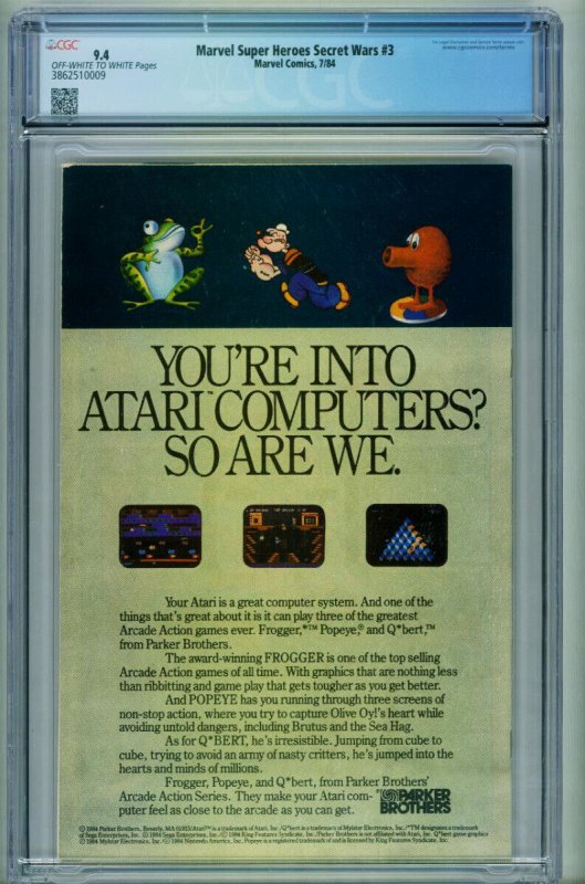 MARVEL SUPER HEROES SECRET WARS #3 CGC 9.4 First Volana Titania -comic book 3...