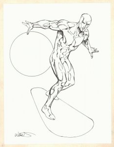 Silver Surfer Full Figure on Board Commission - Signed art by Kevin West