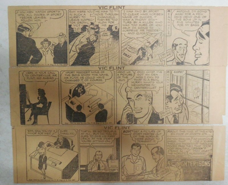 (306) Vic Flint Dailies by Ralph Lane from 1952 Size: 3 x 8 inches