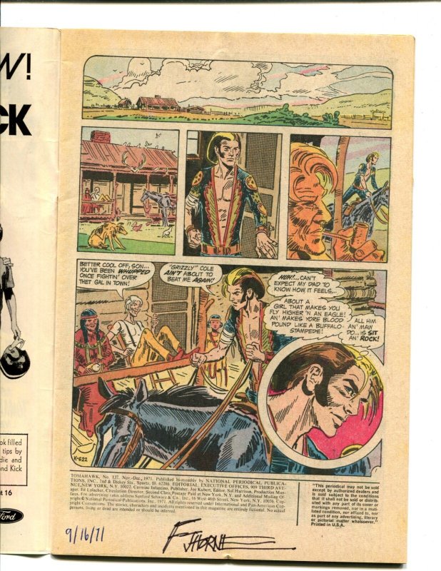 Tomahawk #137 - INTERIOR SIGNED & DATED BY FRANK THORNE! (7.5/8.0) 1971