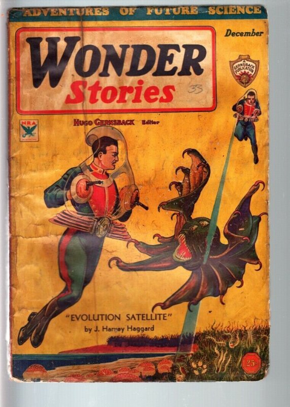 WONDER STORIES 1933 DEC-SCI FI PULP-FRANK R PAUL ART FR/G