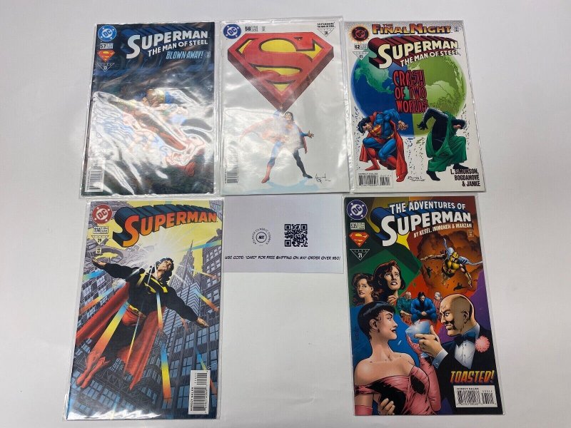 5 DC COMICS Superman Man of Steel #57 58 62 Superman #114 Adventures #535 90 KM5