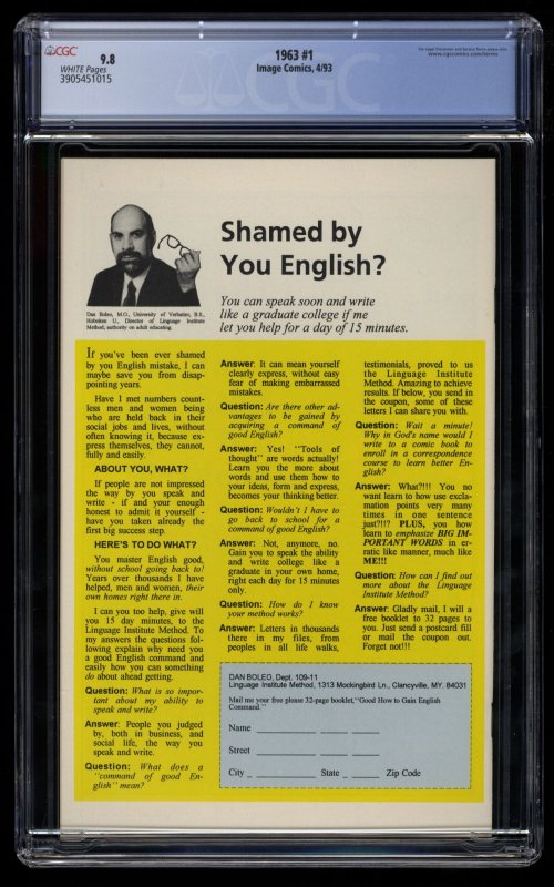 1963 (1993) #1 CGC NM/M 9.8 White Pages Alan Moore!