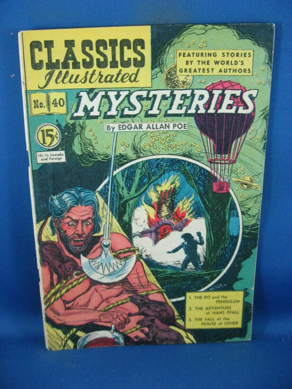 CLASSICS ILLUSTRATED 40 VG+ MYSTERIES HRN 75 CAN ED 1950