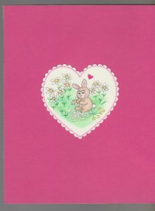 BE MY VALENTINE Cartoon Bunny Rabbit in Heart 7x9 Greeting Card Art #V3421