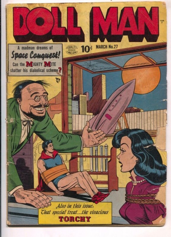 Doll Man #27 1950-Quality-bondage cover-Bill Ward spicy Torchy gets a massage...