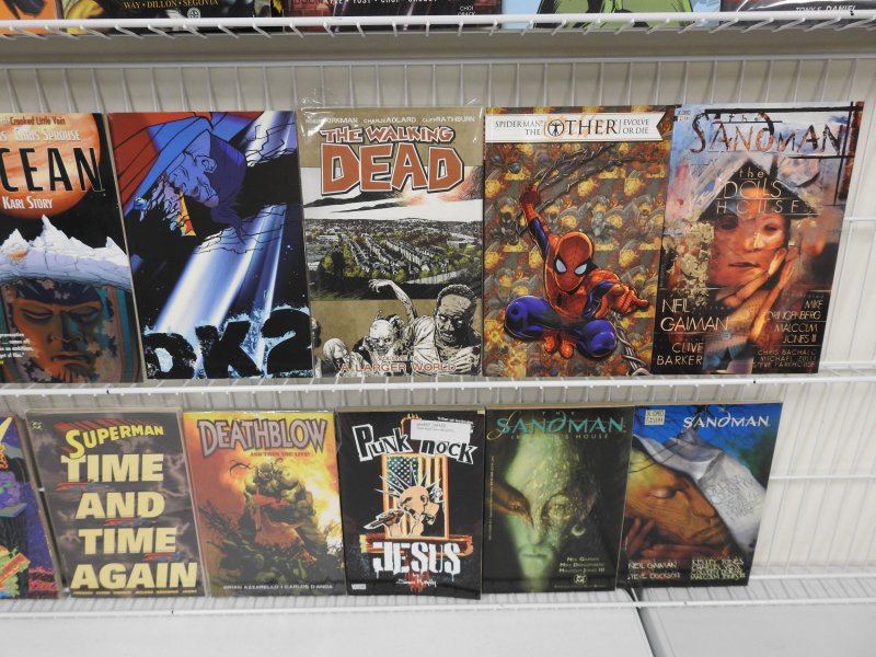 Huge Lot 42 TPB's W/ Walking Dead, Superman, Sandman, +More! Avg VF- Con...