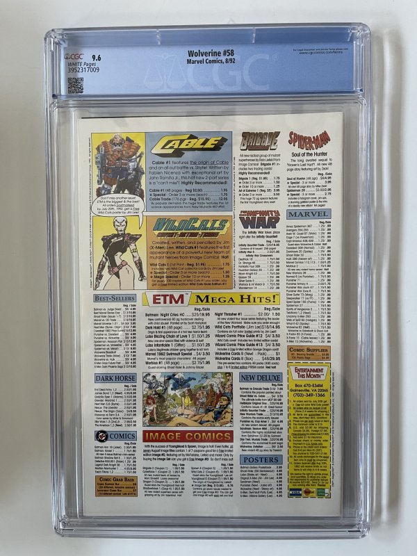 Wolverine #58 CGC 9.6  - Terror & Jubilee app (1992)