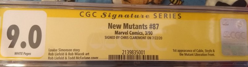 The New Mutants 87 CGC 9.0 KEY issue Signed by Chris Clermont 1st app of Cable