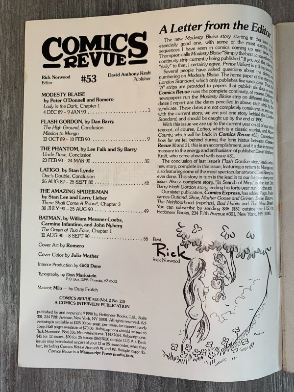 1990 COMICS REVUE Magazine #53 VG 4.0 Batman / Spider-Man / Modesty Blaise