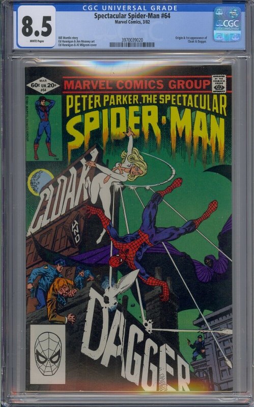 SPECTACULAR SPIDER-MAN #64 CGC 8.5 1ST CLOAK & DAGGER WHITE PAGES 