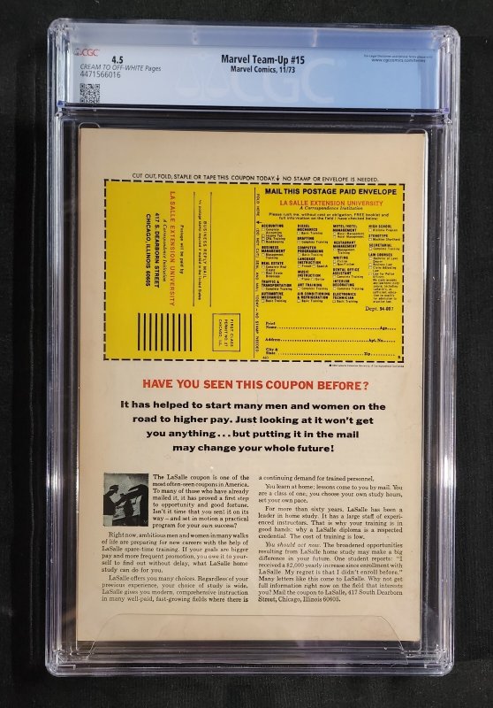 Marvel Team-Up #15 - Origin & 1st App Orb/Gil Kane & JRSR Cover (CGC 4.5) 1973