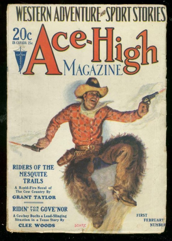 ACE-HIGH MAGAZINE 1st FEB 1928-WESTERN & SPORTS PULP VG/FN