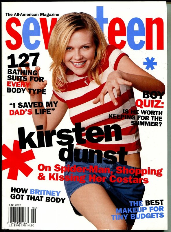 Seventeen 6/2002-Kirsten Dunst-Spider-Man-bathing suits-fashions-FN/VF