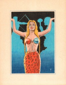 Smoking Hot Babe in Bikini Color Piece - 1964 Signed art by Stephen Fabian