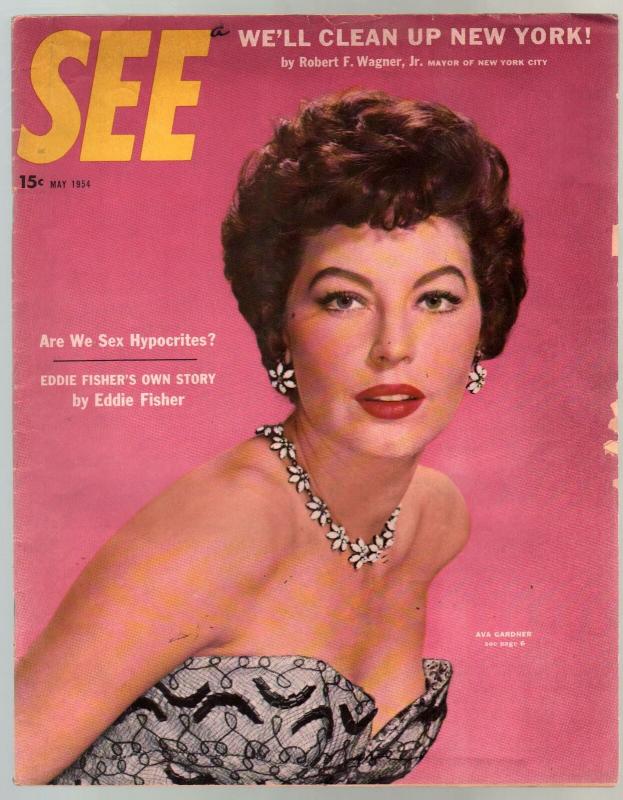 See 5/1954-Ava Gardner photo cover-stockings-pin-ups-cheesecake-VG