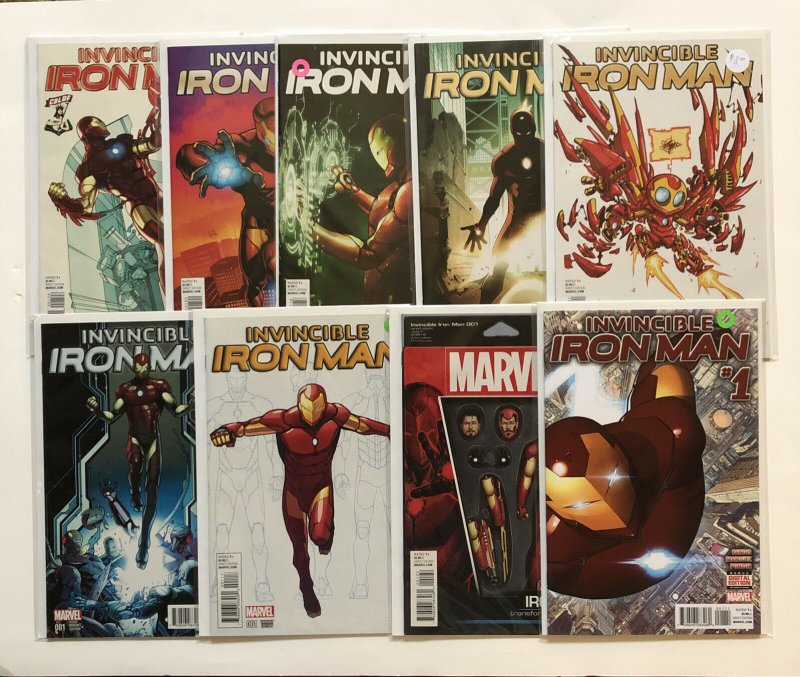 INVINCIBLE IRON MAN #1 (9 BOOK VARIANT LOT) MARVEL COMICS 2015 SKOTTIE CDLDF