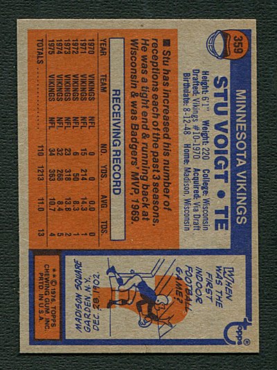1976 Topps Stu Voigt #359  MINT  Minnesota Vikings