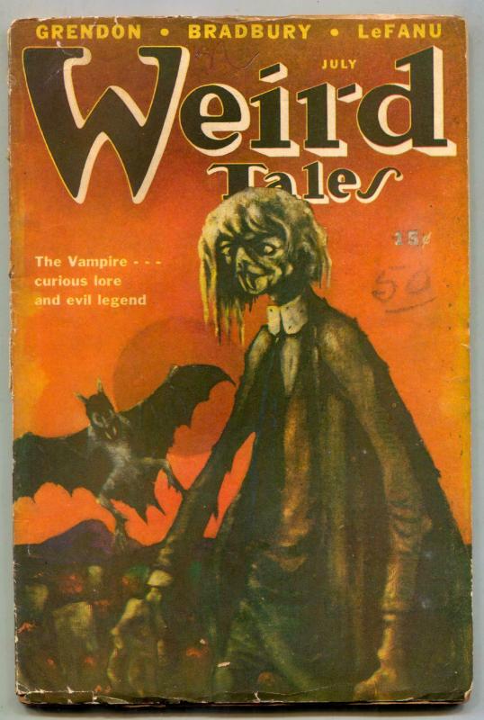 Weird Tales Pulp July 1947- Bradbury- Vampire cover- Grendon G