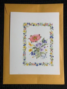 GIVE THANKS Flowers & Butterflies w/ Border 7.5x9.5 Greeting Card Art #0105