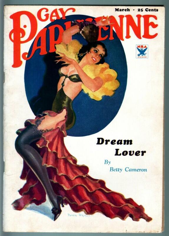 GAY PARISENNE-1934 MARCH-SPICY GOOD GIRL ART PULP-PETER DRIBEN COVER-RARE! VF