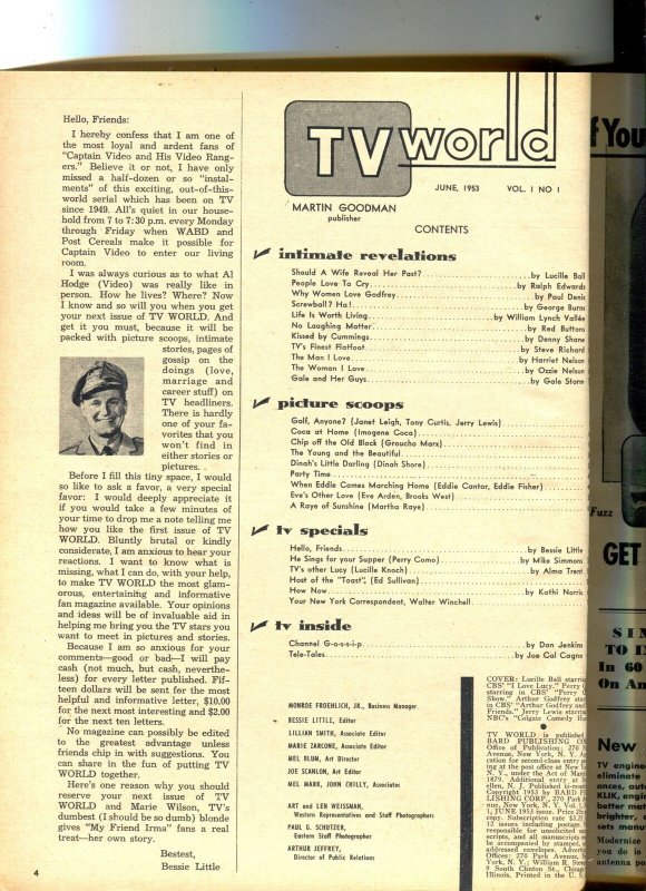 TV World-Lucille Ball-Red Buttons-Tony Curtis-Groucho Marx-June-1953