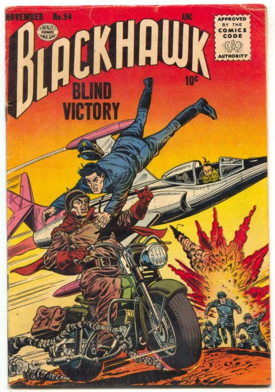 Blackhawk #94 1955- Motorcycle cover- Blind Victory VG/FN